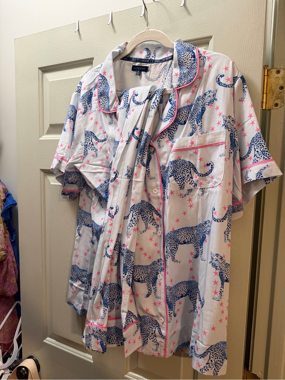 Katie Kime Short-Sleeve PJ shirt with Blue Leopard and Pink Stars set